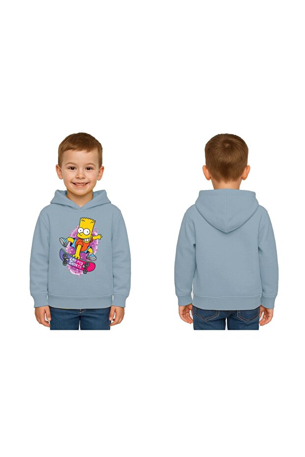 Unisex Simpson Printed Children's Swaetshirt Hooded 3 Thread Rased