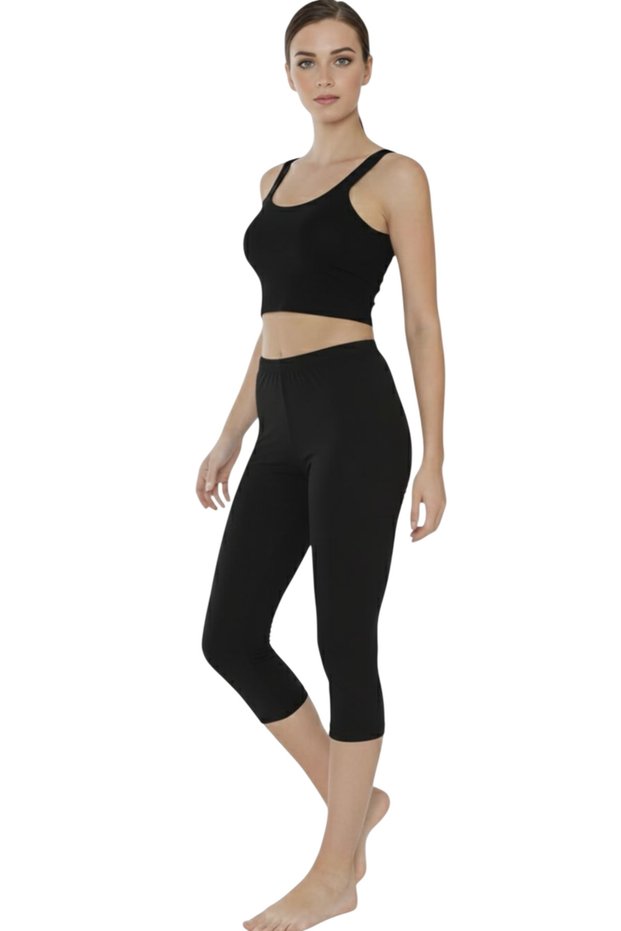 Stretch Fabric Single Jersey Classic Capri Straight Women's Stretchy Leggings Ozt402