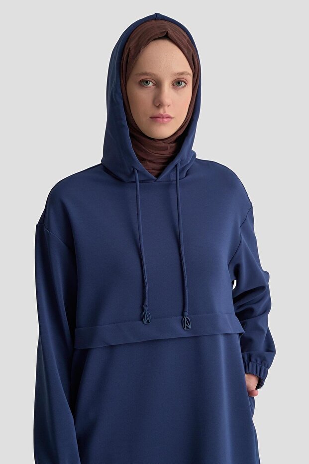 Kapüşonlu Basic Tunik - Lacivert - 3