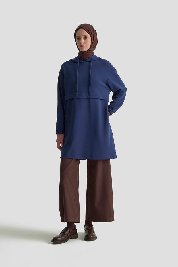 Kapüşonlu Basic Tunik - Lacivert - 1