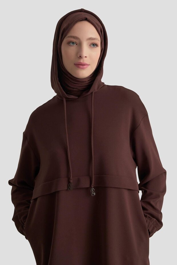 Kapüşonlu Basic Tunik - K.Kahve - 4