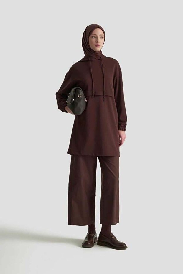 Kapüşonlu Basic Tunik - K.Kahve - 1