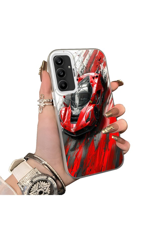 Samsung Galaxy A25 Compatible Silicone Edge Hard Back Anti-Fall Case Racing Car Style