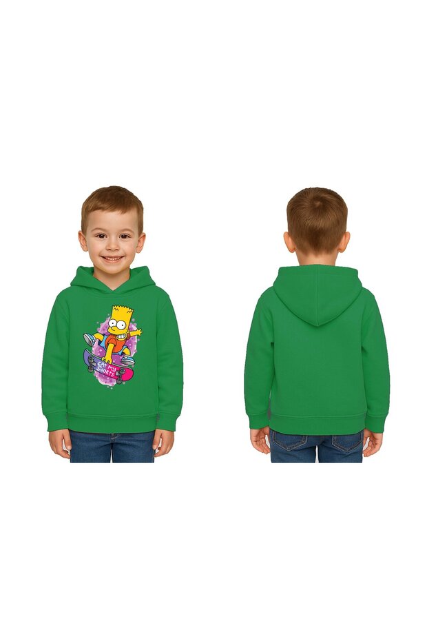 Unisex Simpson Printed Children's Swaetshirt Hooded 3 Thread Rased