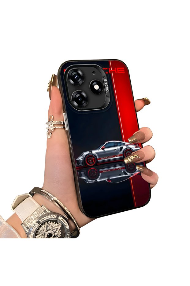 Tecno Spark 10 Pro Compatible Silicone Edge Hard Back Anti-Fall Case Racing Car Style