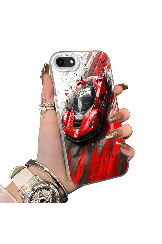 iPhone 7/8/Se 2020 2022 Compatible Silicone Edge Hard Back Anti Fall Case Racing Car Style