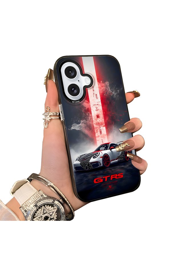 iPhone 16 Compatible Silicone Edge Hard Back Anti-Fall Case Racing Car Style