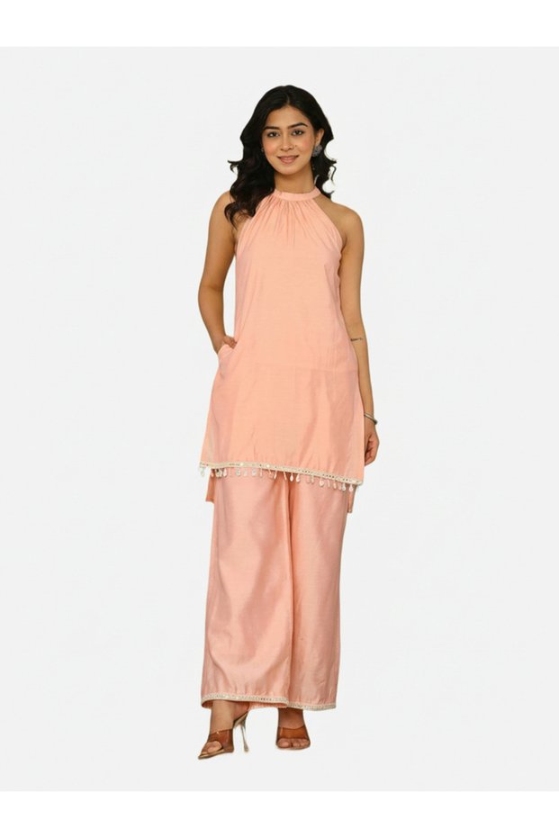 Women Longline Halter Neck Tunic and Pants Co-Ords