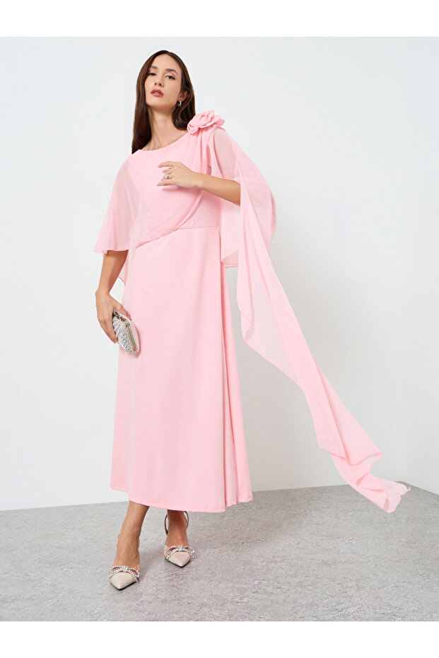 Women Draped Maxi Dress with Cape Sleeves