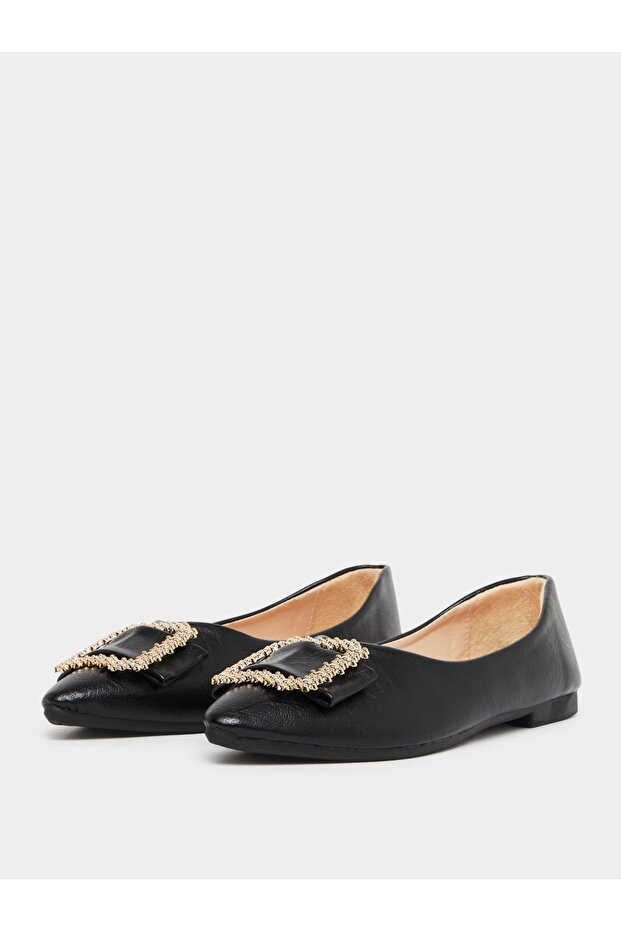 Solid Square Buckle Flats Shoes - 2