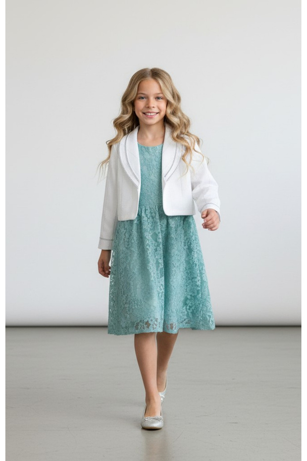 Girls' Lace Dress Bolero Jacket Set 9-12 Years