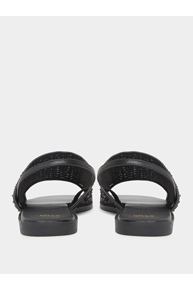 Black Sequin Flat Sandals - 4