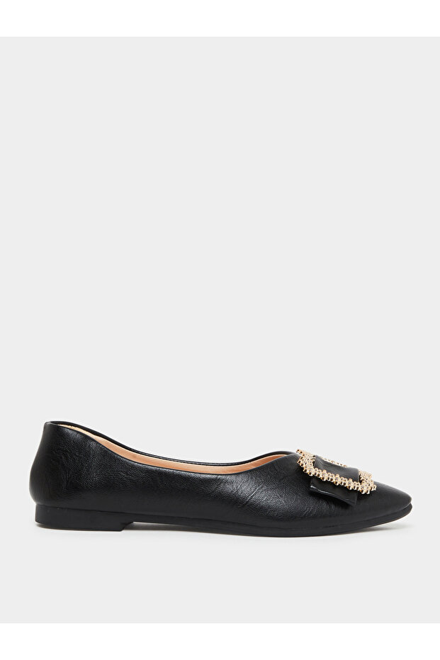 Solid Square Buckle Flats Shoes - 1