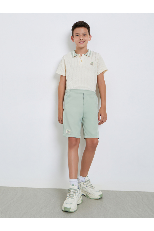 Teens Textured Polo T-Shirt and Woven Shorts Set