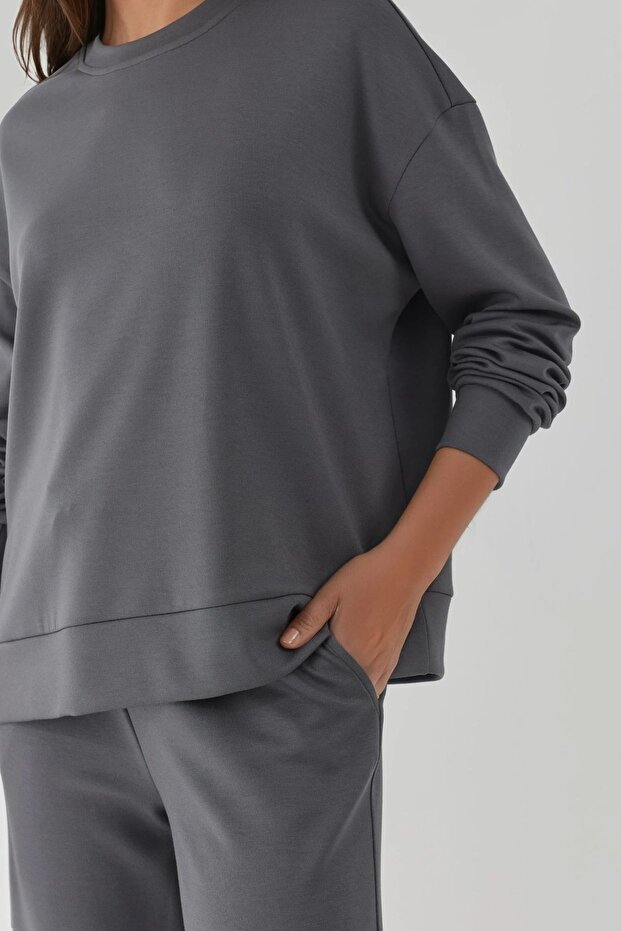Modal Touch Basic Sweatshirt & Geniş Paça Pantolon İkili Takım - 5