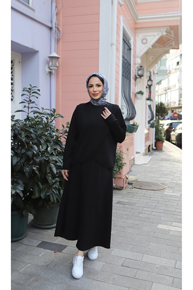 Modal Suit with Cross-Cut Skirt