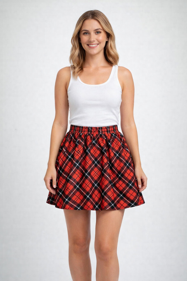 Women's Skirt Plaid Pattern Red Skirt
