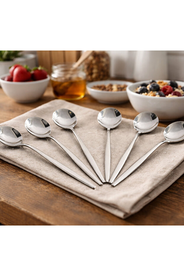6 Pieces Round Shape Dessert Spoon 18/10 Steel 14 cm Length