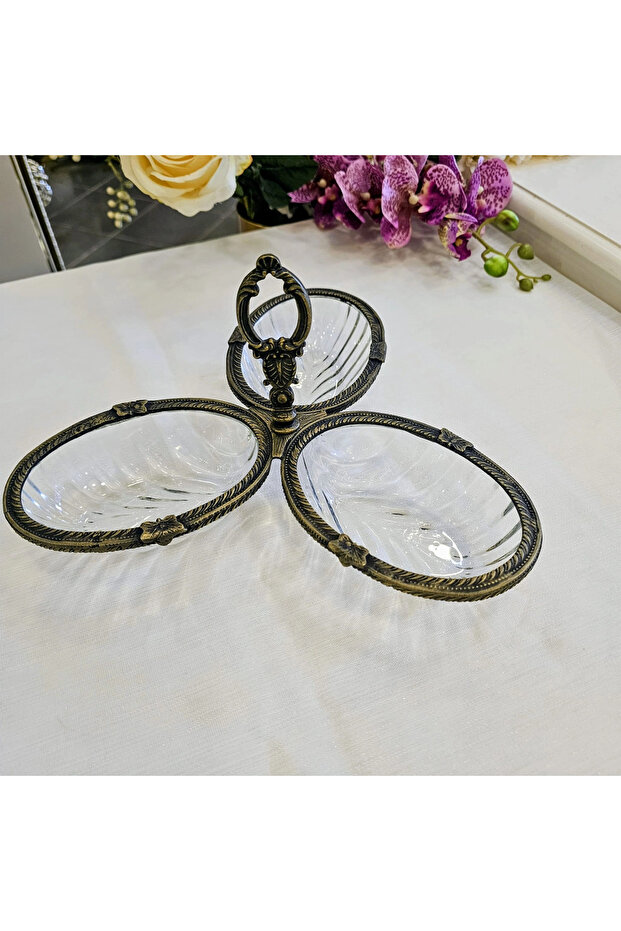 1 Piece 3-Section Cast Metal Frame Cookie Plate Antique