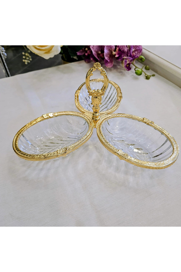 1 Piece 3-Section Cast Metal Frame Cookie Plate Gold