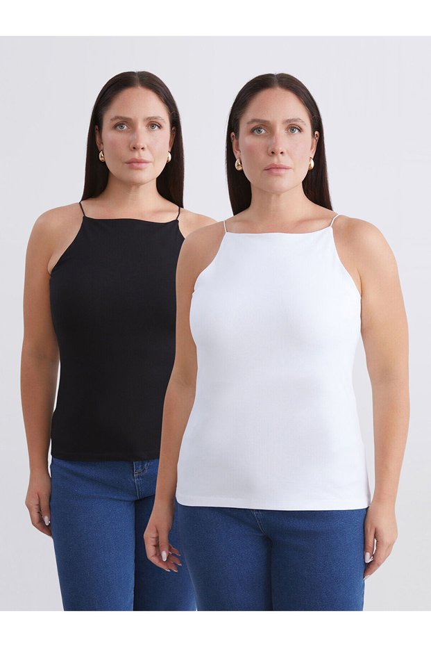 Black Plus Size Halter Neck Women's Tank Top 2-Pack