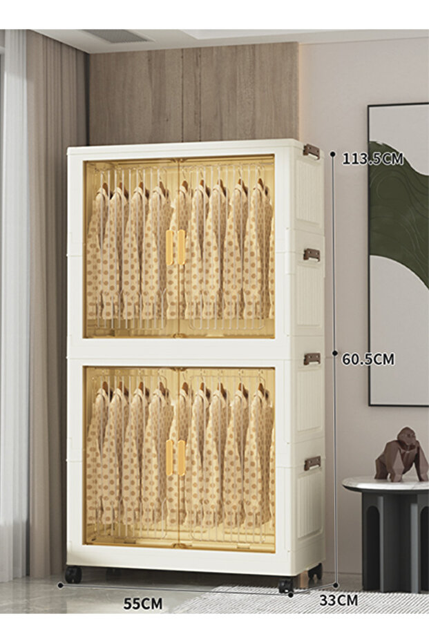 55cm Wide Freestanding Portable Foldable Wardrobe with Transparent Doors & Hanging Rod