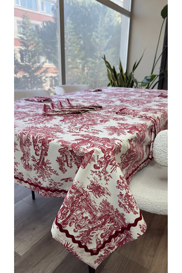 Patterned Tablecloth Burgundy - 1