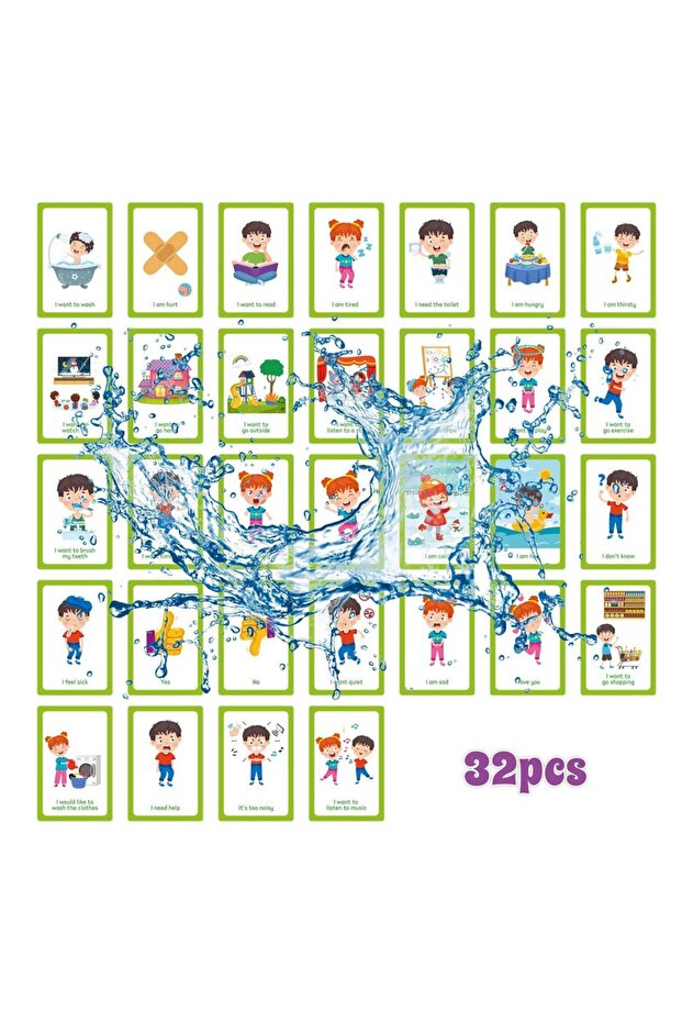 32pcs Bview Art Special Needs Communication Cards for Kids - Nonverbal Visual Aid, Autism Learning T