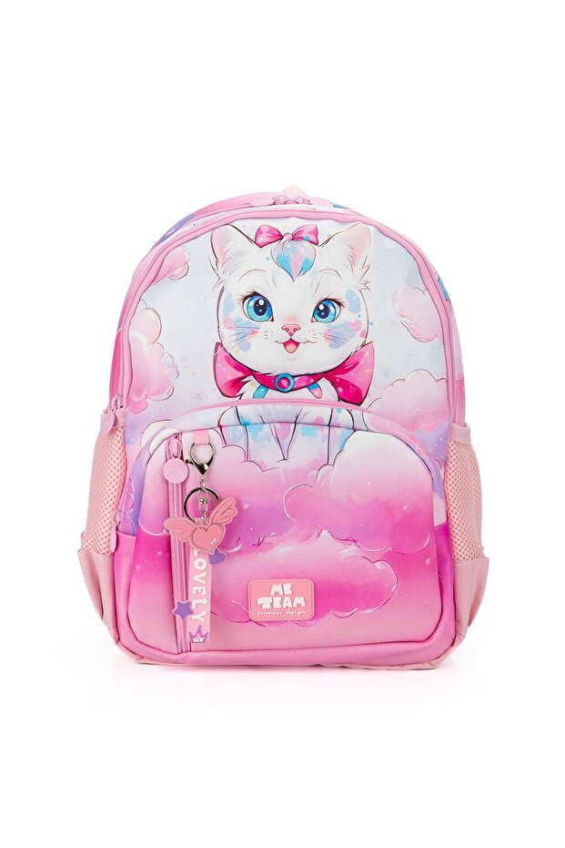 Me Team Kedi Printed Four Compartment Girls' School Bag