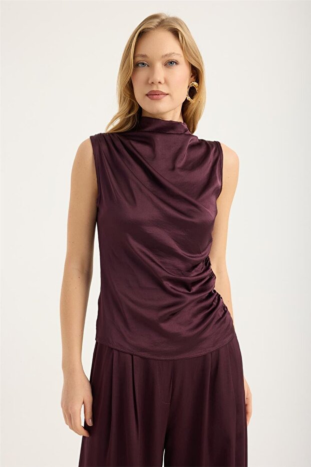 Sleeveless Left Side Draped Blouse