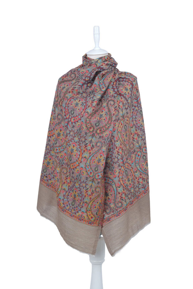 شال صوف منقوش باللون الرمادي الرماد - 1