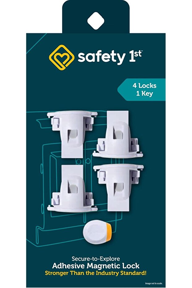 Safety 1ˢᵗ® Secure-to-Explore Adhesive Magnetic Locks, Includes 4 Locks and 1 Key, White