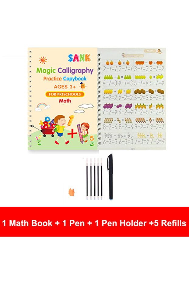 Math Sank Magic Practice Copybook Pen Preschools Kids Calligraphy English Verison Free Wiping Childr