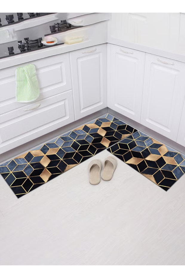 سجادة مطبخ، سجادة أرضية مطبخ، بنمط هندسي ثلاثي الأبعاد، سجادة مدخل متعددة الأغراض - 8