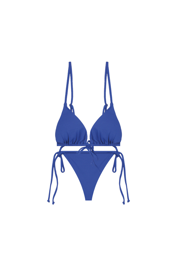 Drawstring Triangle Textured Bikini Set - 1