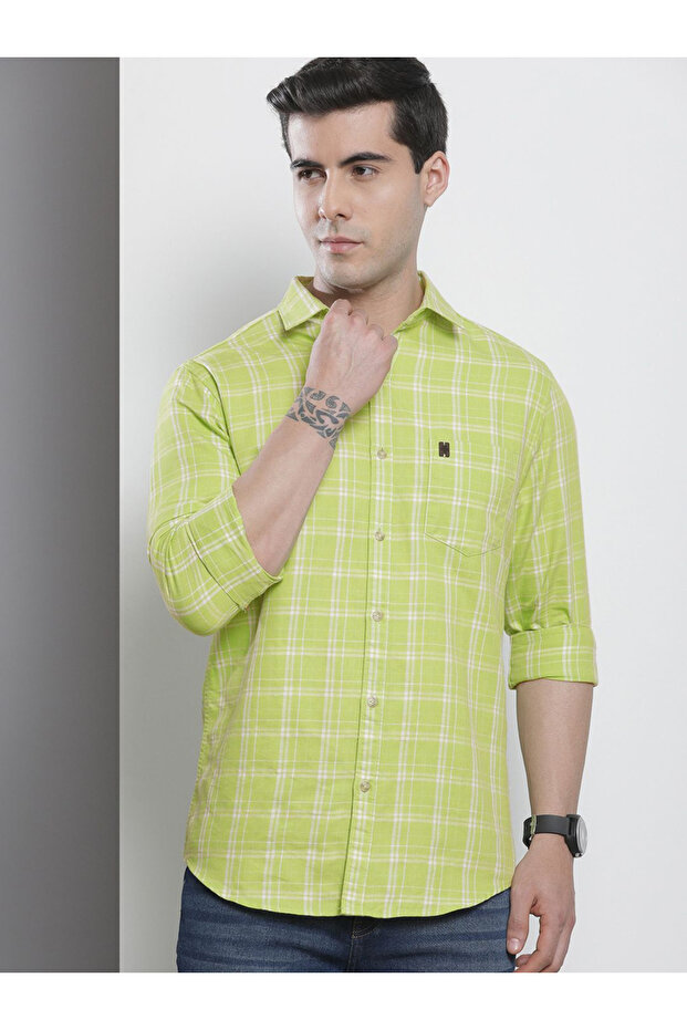 The Indian Garage Co Regular Fit Green Checked Shirt