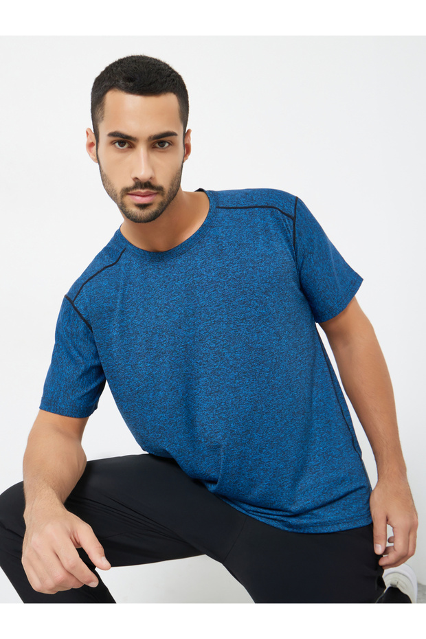 Men Blue Acid Wash Quick Dry Textured Training T-Shirt