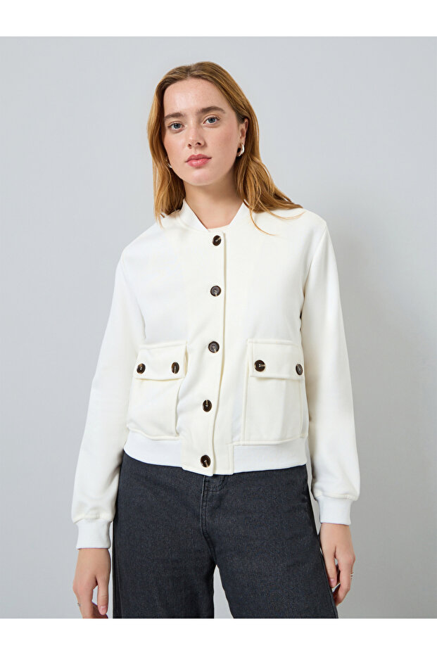 جاكيت نسائي سادة بأكمام طويلة وأزرار أمامية - 3