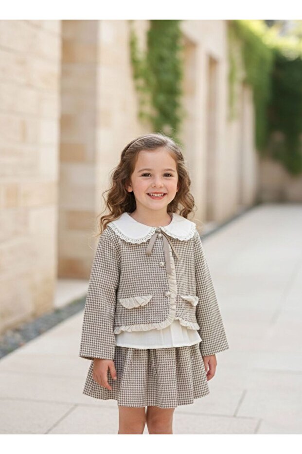 Girl's Houndstooth Jacket Skirt Suit