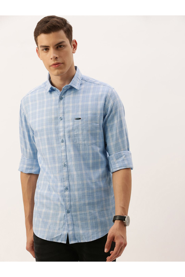 The Indian Garage Co Slim Fit Blue Checked Shirt