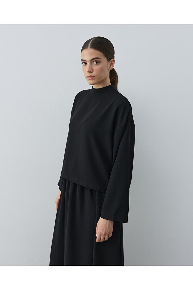 Krep Basic Bluz Siyah - 3