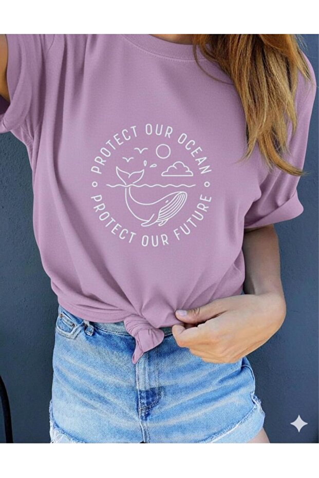 تي شيرت نسائي أساسي من PROTECT OUR OCEAN مطبوع