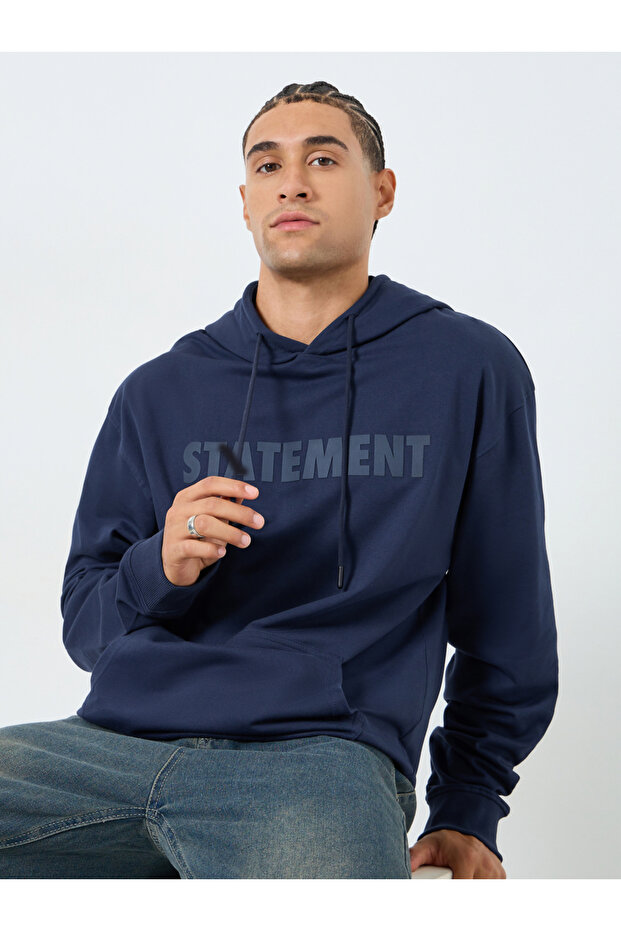 Men Navy Relaxed Fit HD Print Hoodie