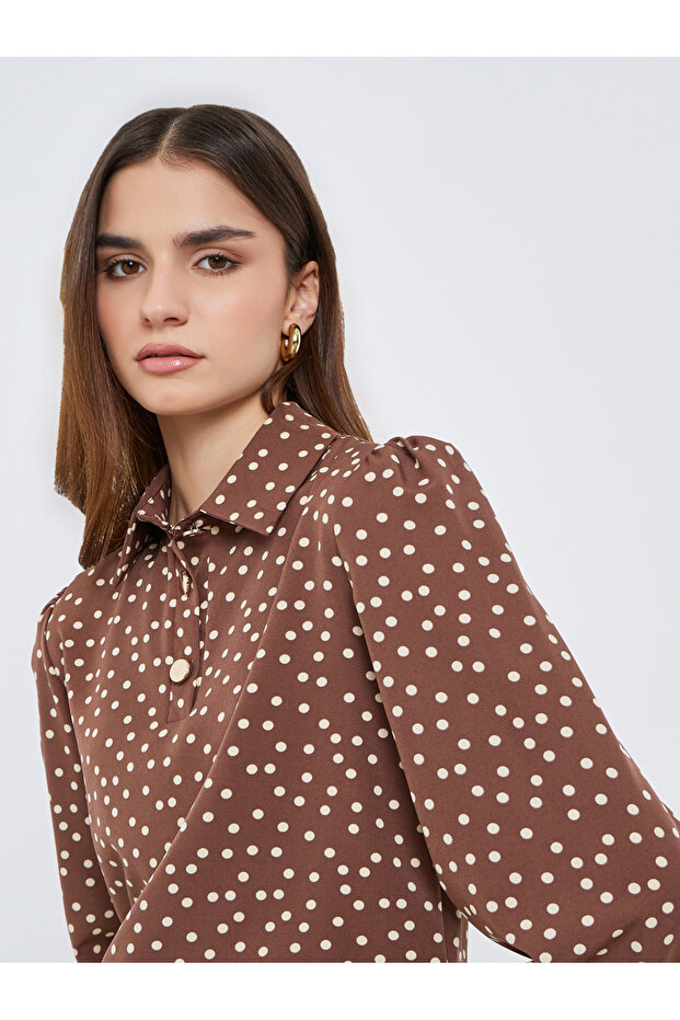 Women Brown Polka Dot Long Sleeve Shirt