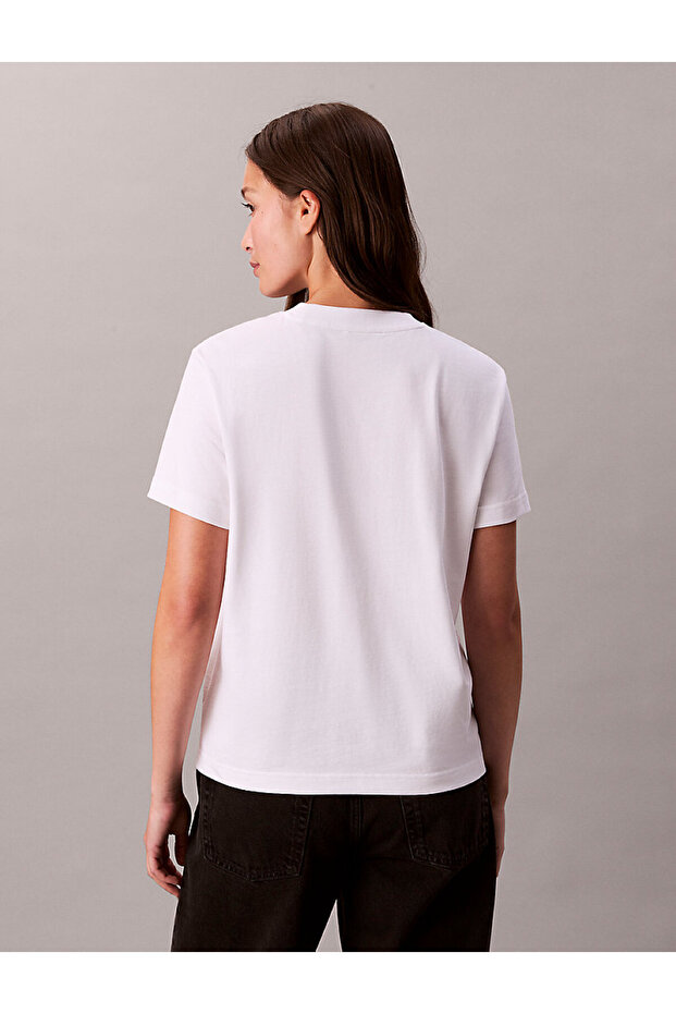 Női normál szabású, kerek nyakú, logóval hímzett, rövid ujjú fehér póló LV047E819G-YAA - 4