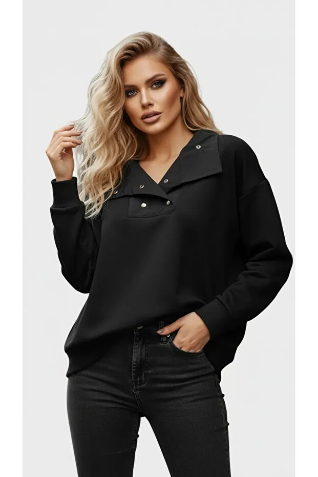 Double-Breasted Collar Sweatshirt