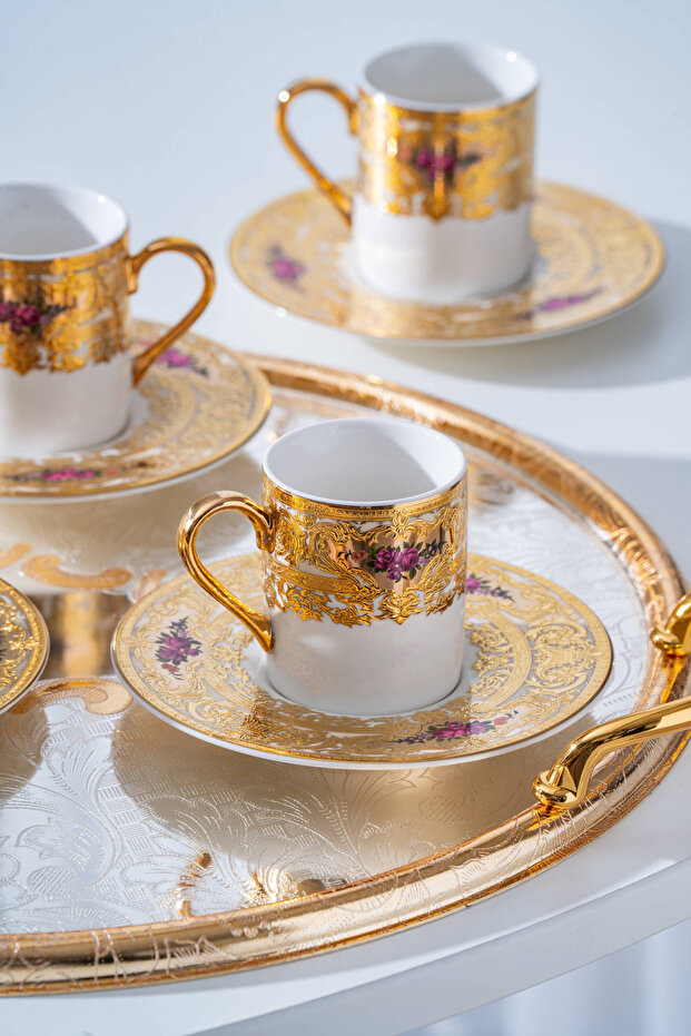 Maxine 24K Gold Detailed 6-Person Porcelain Coffee Cup Set - 90 ml