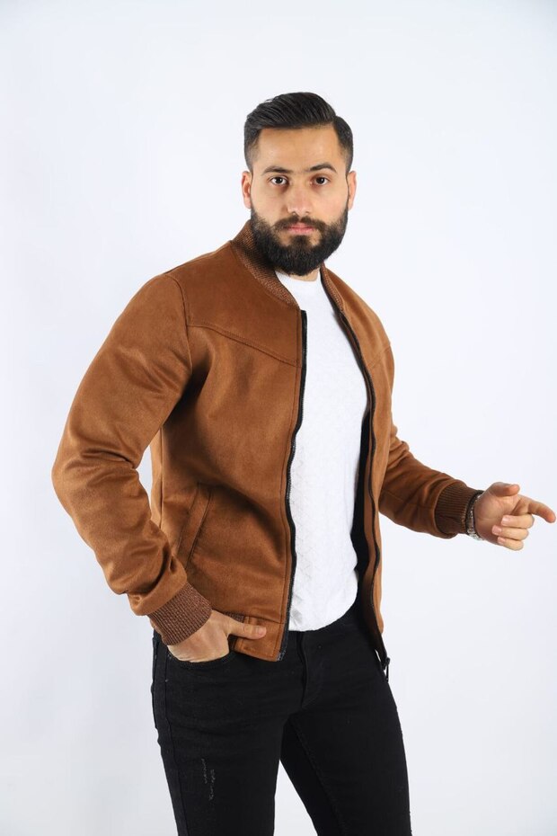 Men's College Collar Suede Jacket - 2