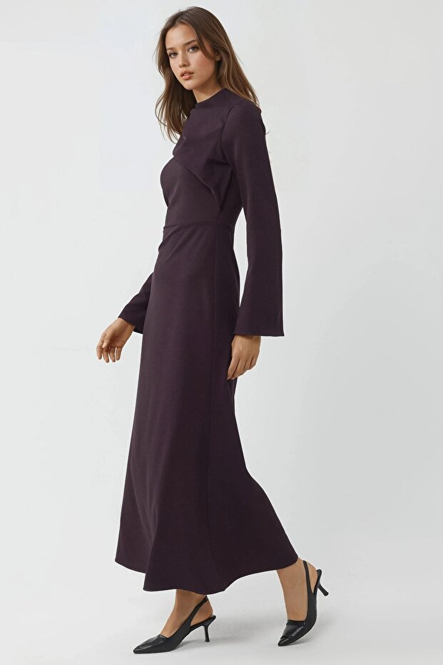 Drape Detaylı Uzun Elbise - 3