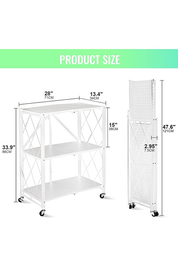 Multi-Layer Foldable Storage Rack with Wheels, Metal Storage Rack for Garage Kitchen Pantry Closet L